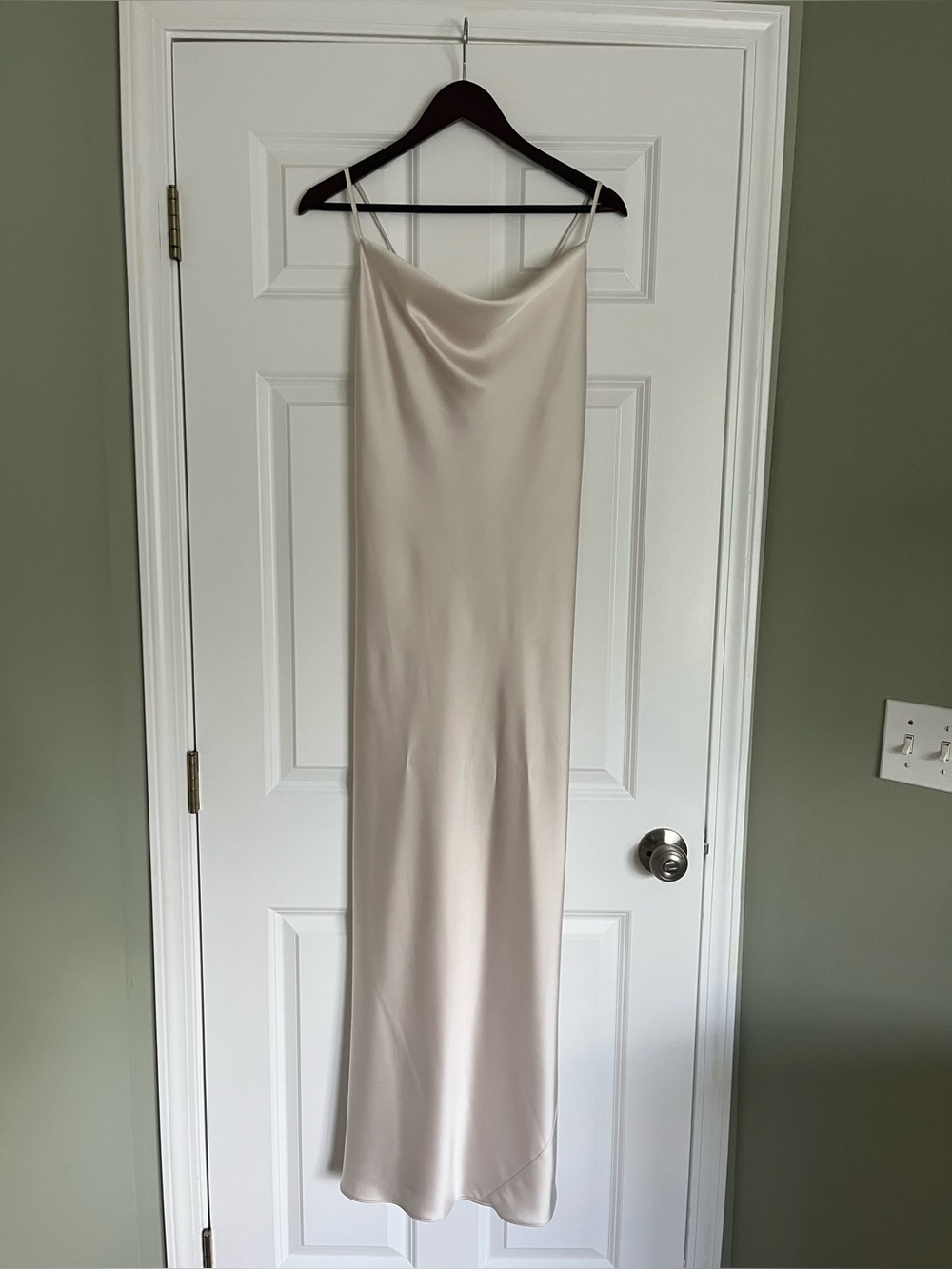 Dessy Group Brand, Cowl-Neck Tie Strap Maternity Slip Dress in Oat Color